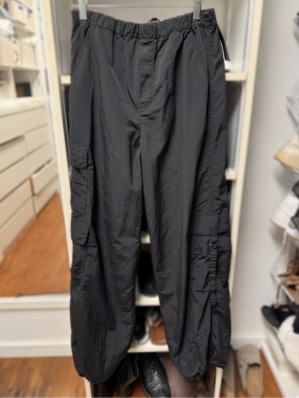 Zara Black Cargo Parachute Pants with Utility Pockets